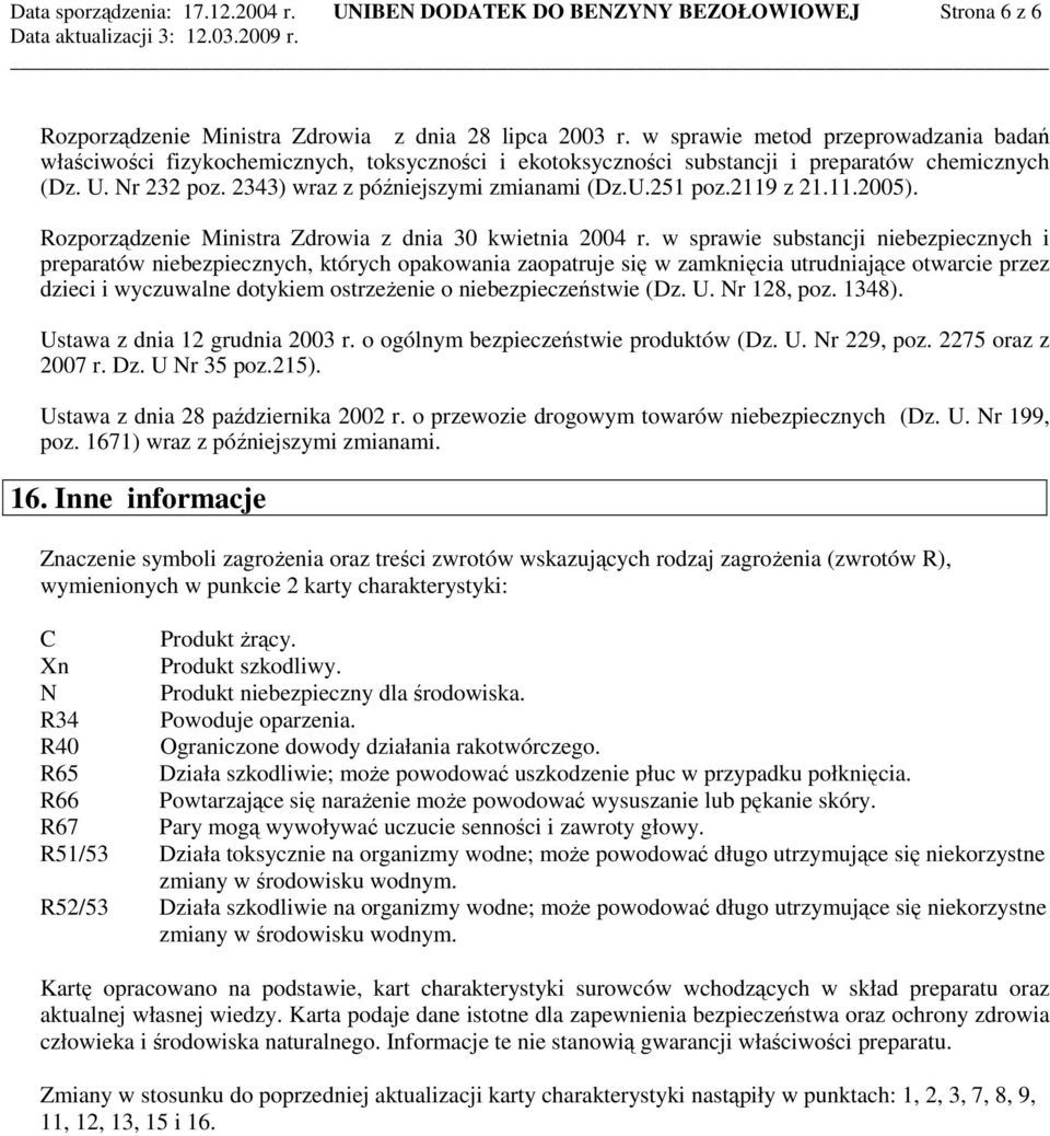 2119 z 21.11.2005). Rozporządzenie Ministra Zdrowia z dnia 30 kwietnia 2004 r.