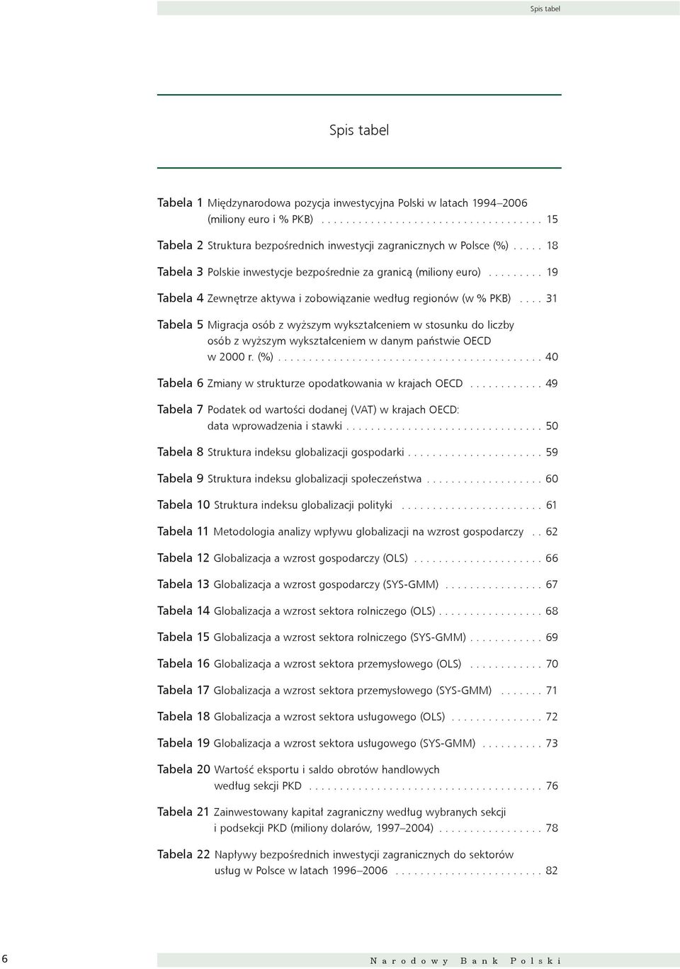 ... 31 Tabela 5 Migracja osób z wyższym wykształceniem w stosunku do liczby osób z wyższym wykształceniem w danym państwie OECD w 000 r. (%).