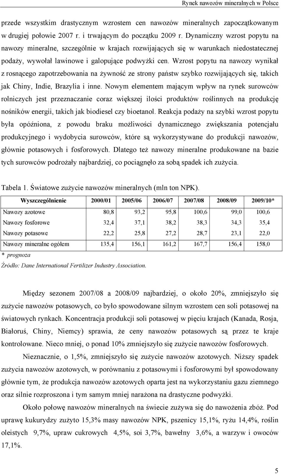 Wzrost popytu na nawozy wynikał z rosnącego zapotrzebowania na żywność ze strony państw szybko rozwijających się, takich jak Chiny, Indie, Brazylia i inne.