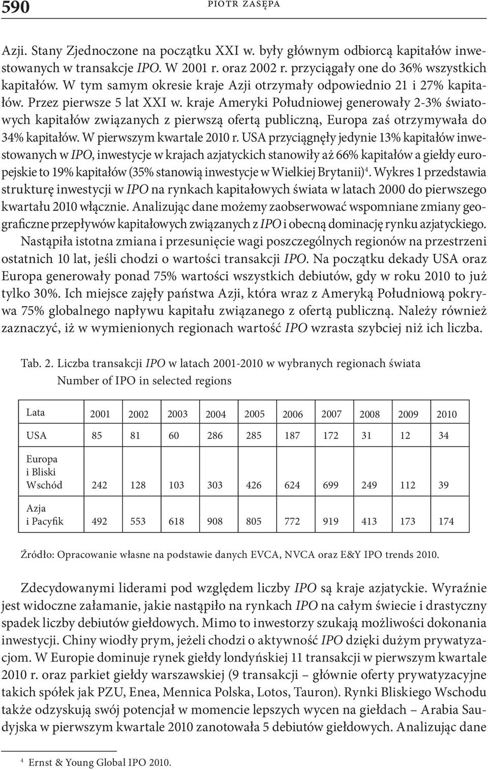 kraje Ameryki Południowej generowały 2-3% światowych kapitałów związanych z pierwszą ofertą publiczną, Europa zaś otrzymywała do 34% kapitałów. W pierwszym kwartale 2010 r.