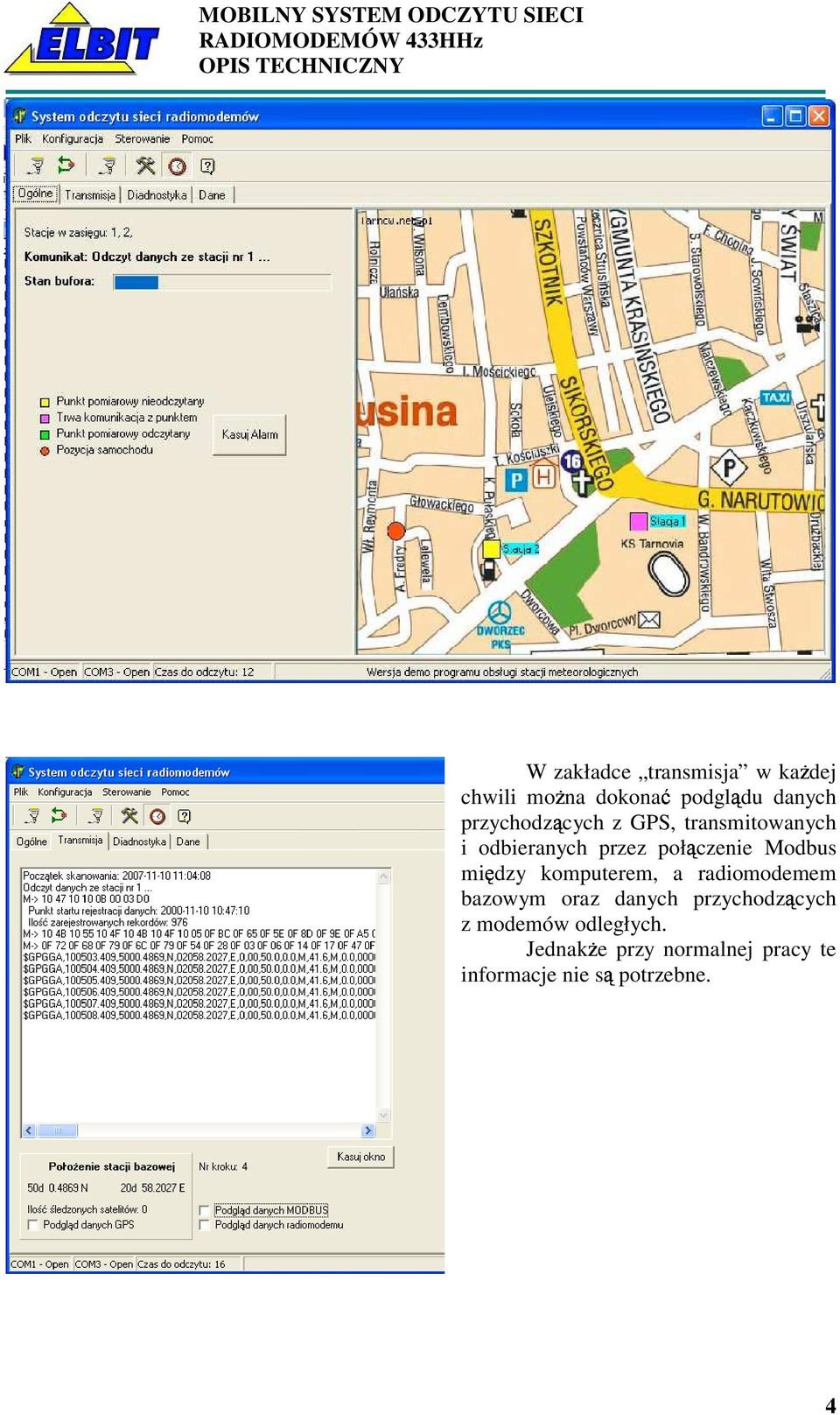 Modbus mihdzy komputerem, a radiomodemem bazowym oraz danych