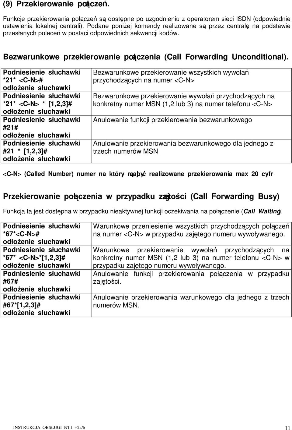 *21* <C-N># *21* <C-N> * [1,2,3]# #21# #21 * [1,2,3]# Bezwarunkowe przekierowanie wszystkich wywoła przychodzcych na numer <C-N> Bezwarunkowe przekierowanie wywoła przychodzcych na konkretny numer