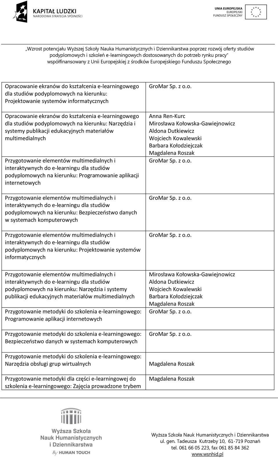 systemach komputerowych interaktywnych do e-learningu dla studiów podyplomowych na kierunku: Projektowanie systemów informatycznych interaktywnych do e-learningu dla studiów podyplomowych na