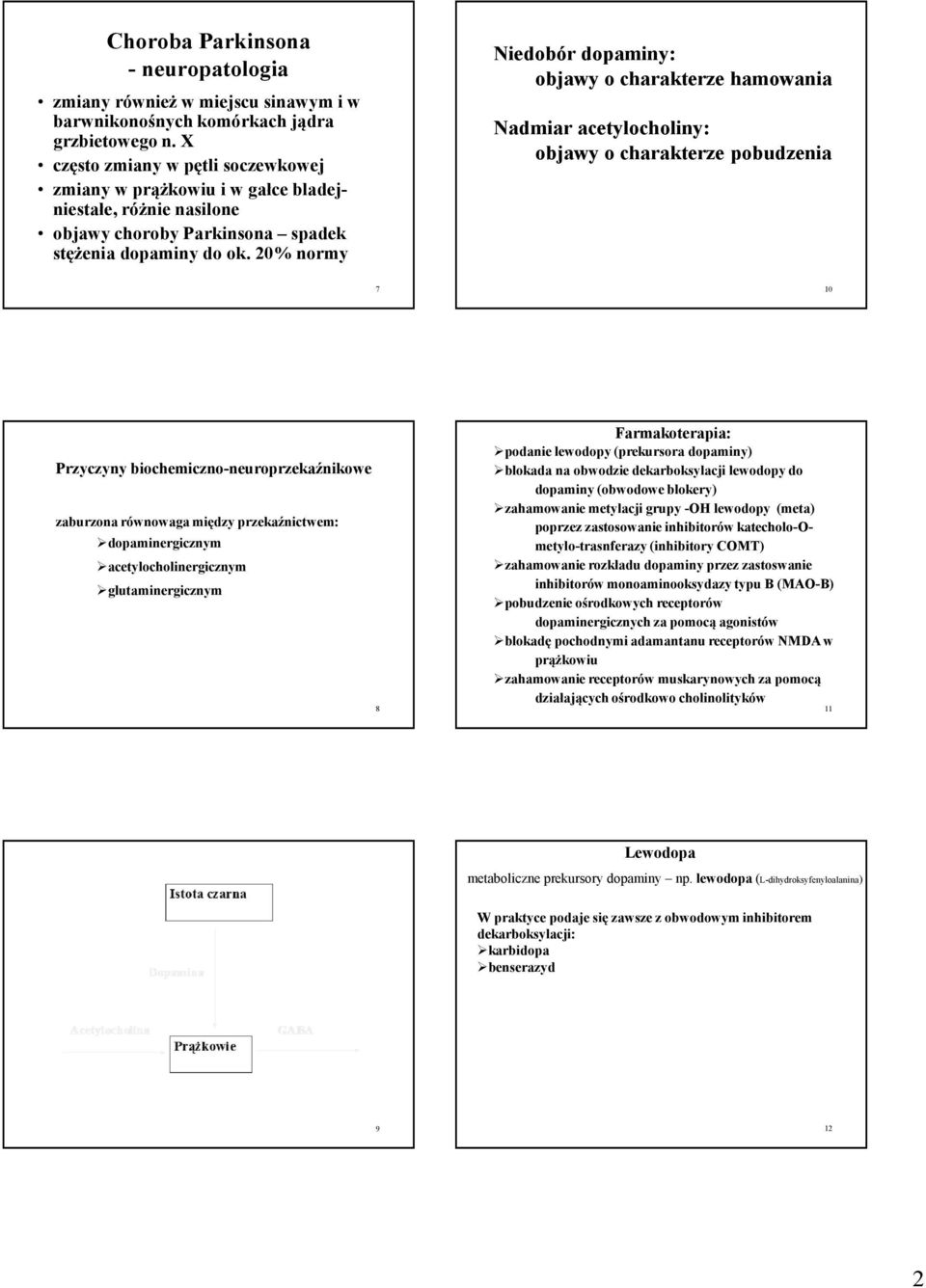 20% normy Niedobór dopaminy: objawy o charakterze hamowania Nadmiar acetylocholiny: objawy o charakterze pobudzenia 7 10 Przyczyny biochemiczno-neuroprzekaźnikowe zaburzona równowaga między