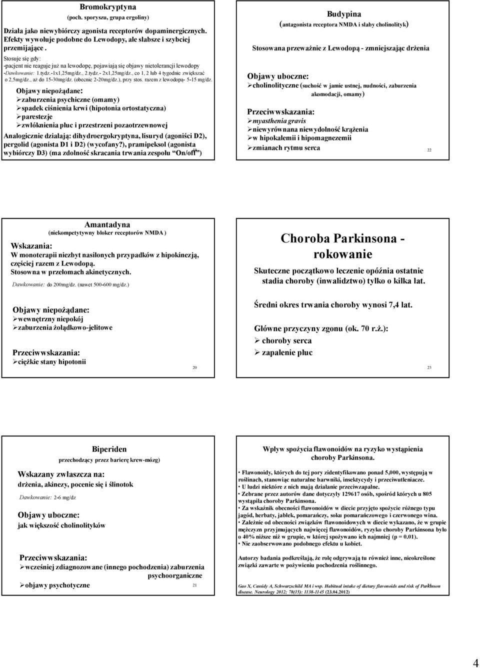 , co 1, 2 lub 4 tygodnie zwiększać o 2,5mg/dz., aż do 15-30mg/dz. (obecnie 2-20mg/dz.), przy stos. razem z lewodopą-5-15 mg/dz.