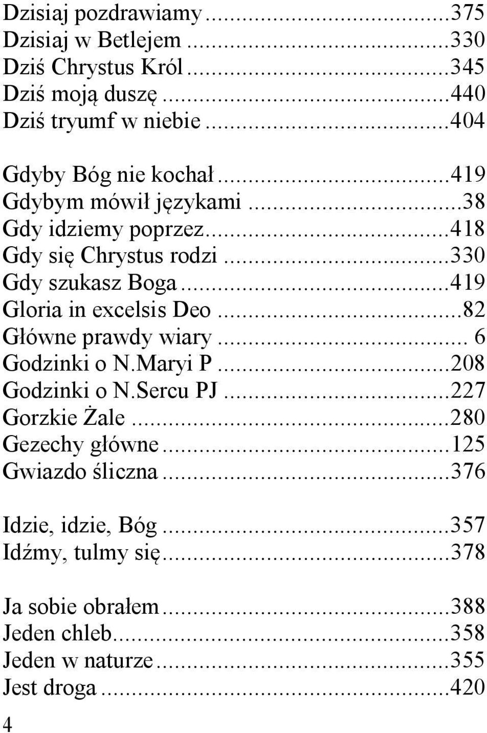 .. 419 Gloria in excelsis Deo...82 G ówne prawdy wiary... 6 Godzinki o N.Maryi P... 208 Godzinki o N.Sercu PJ... 227 Gorzkie ale.