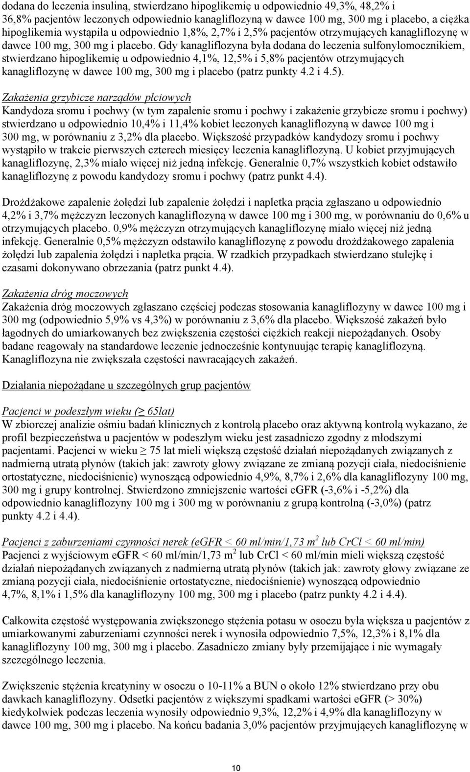 Gdy kanagliflozyna była dodana do leczenia sulfonylomocznikiem, stwierdzano hipoglikemię u odpowiednio 4,1%, 12,5% i 5,8% pacjentów otrzymujących kanagliflozynę w dawce 100 mg, 300 mg i placebo