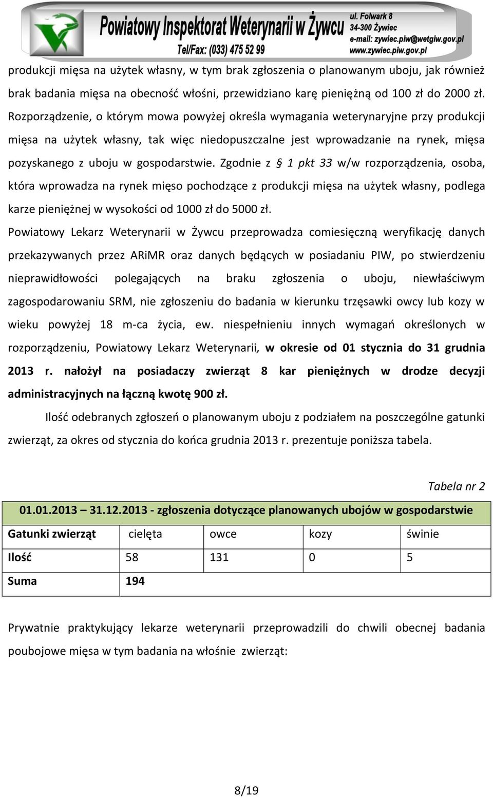 gospodarstwie. Zgodnie z 1 pkt 33 w/w rozporządzenia, osoba, która wprowadza na rynek mięso pochodzące z produkcji mięsa na użytek własny, podlega karze pieniężnej w wysokości od 1000 zł do 5000 zł.