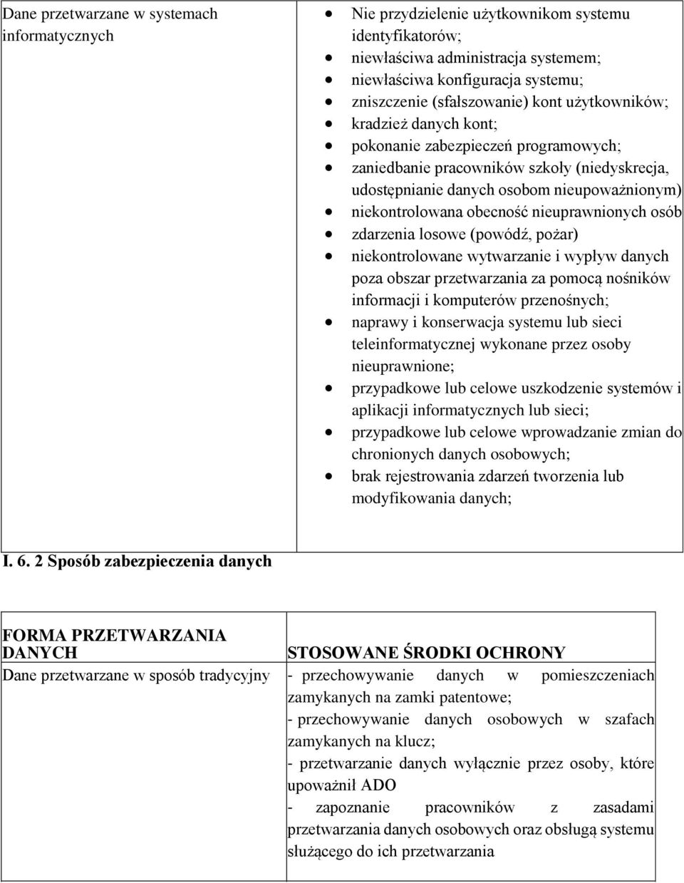 nieuprawnionych osób zdarzenia losowe (powódź, pożar) niekontrolowane wytwarzanie i wypływ danych poza obszar przetwarzania za pomocą nośników informacji i komputerów przenośnych; naprawy i