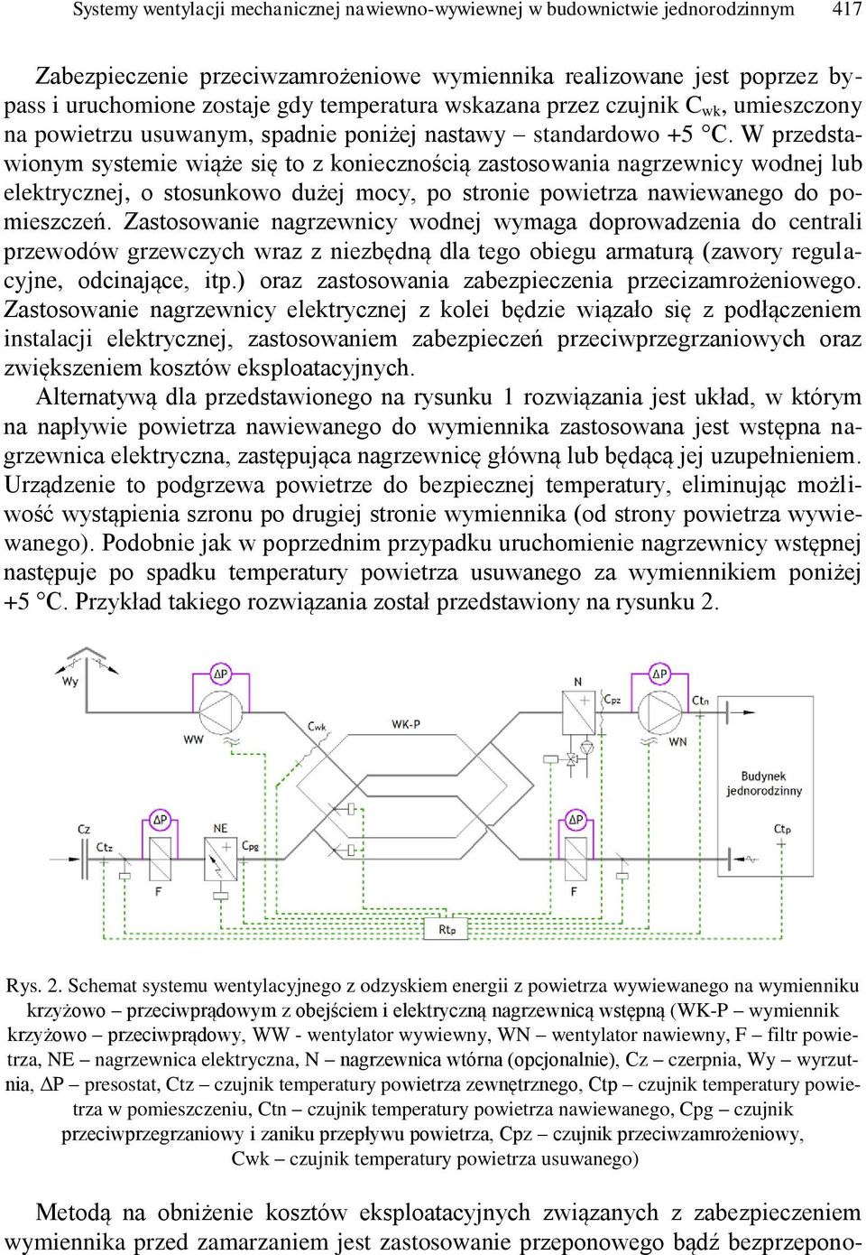 W przedstawionym systemie wiąże się to z koniecznością zastosowania nagrzewnicy wodnej lub elektrycznej, o stosunkowo dużej mocy, po stronie powietrza nawiewanego do pomieszczeń.