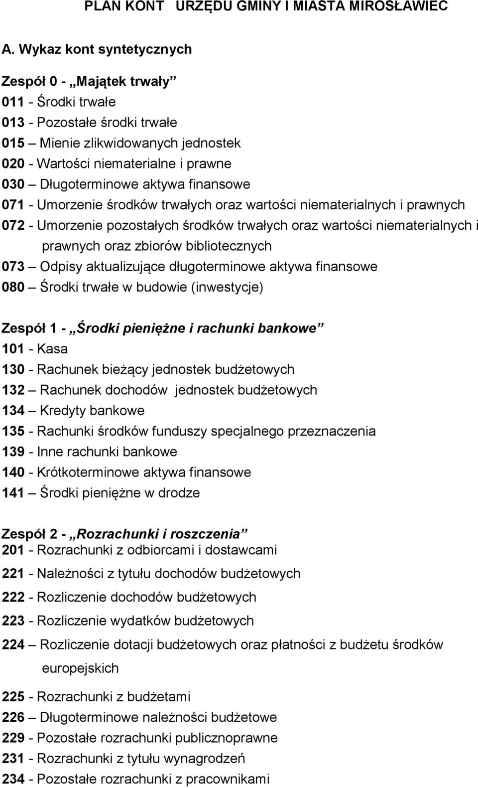 aktywa finansowe 071 - Umorzenie środków trwałych oraz wartości niematerialnych i prawnych 072 - Umorzenie pozostałych środków trwałych oraz wartości niematerialnych i prawnych oraz zbiorów