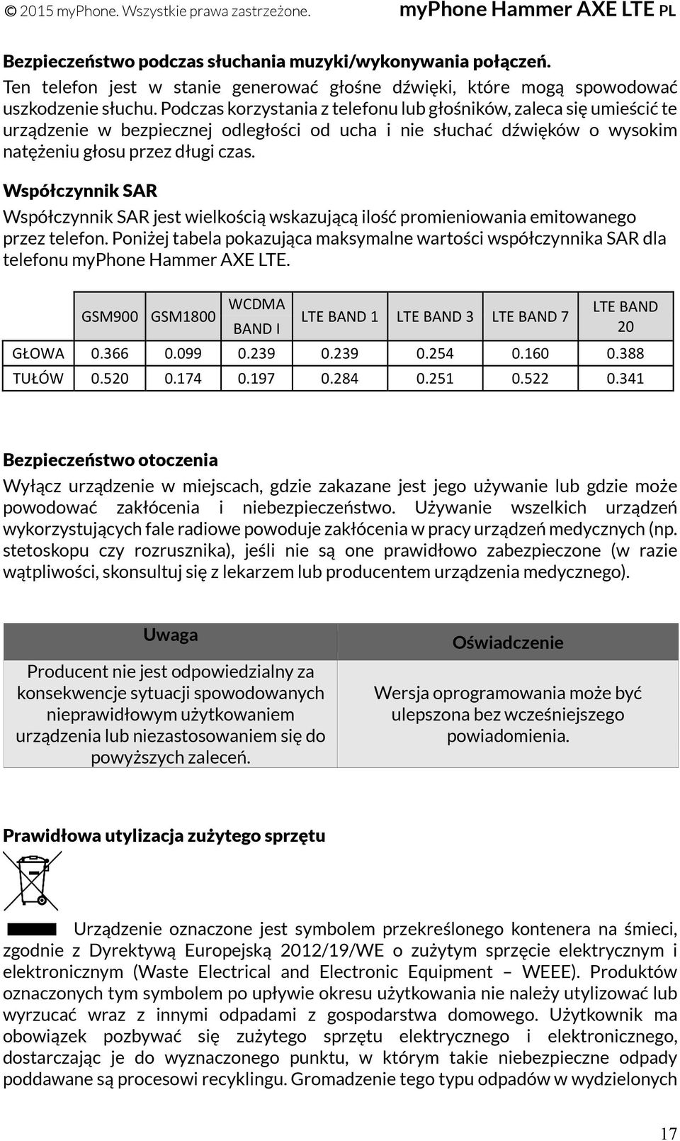 Współczynnik SAR Współczynnik SAR jest wielkością wskazującą ilość promieniowania emitowanego przez telefon.