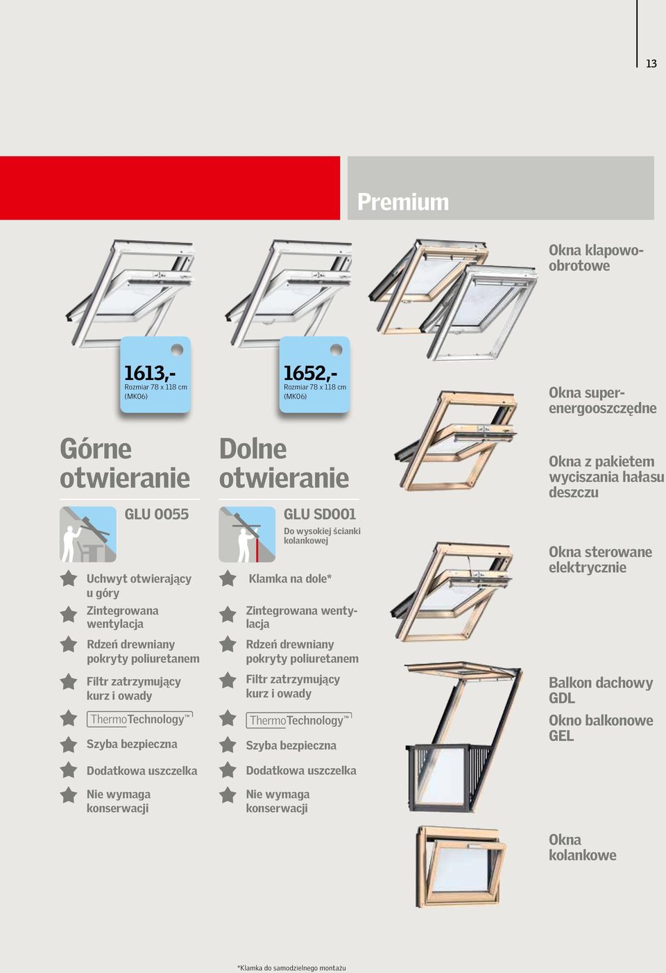 poliuretanem Filtr zatrzymujący kurz i owady Szyba bezpieczna Dodatkowa uszczelka Nie wymaga konserwacji Okna superenergooszczędne 1652,- Rozmiar 78 x 118 cm (MK06) GLU SD001 Do