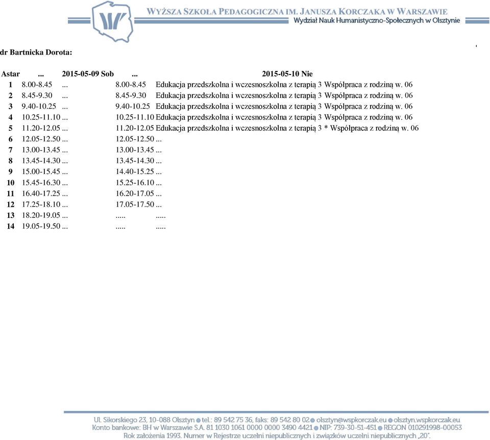 0 Edukacja przedszkolna i wczesnoszkolna z terapią 3 Współpraca z rodziną w.