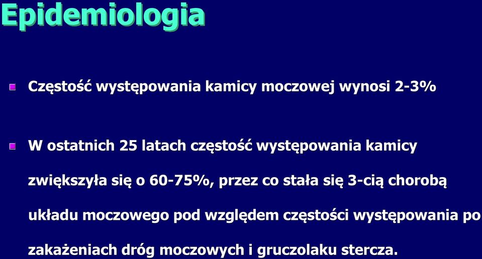 60-75%, przez co stała się 3-cią chorobą układu moczowego pod