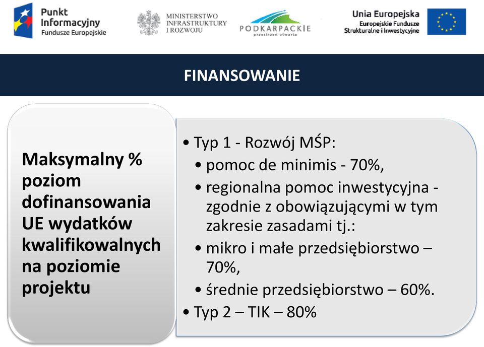 pomoc inwestycyjna - zgodnie z obowiązującymi w tym zakresie zasadami tj.