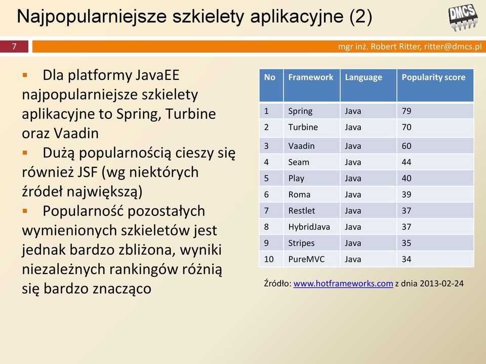 największą) Ppularnść pzstałych wymieninych szkieletów jest jednak bardz zbliżna, wyniki niezależnych rankingów różnią się bardz znacząc N Framewrk