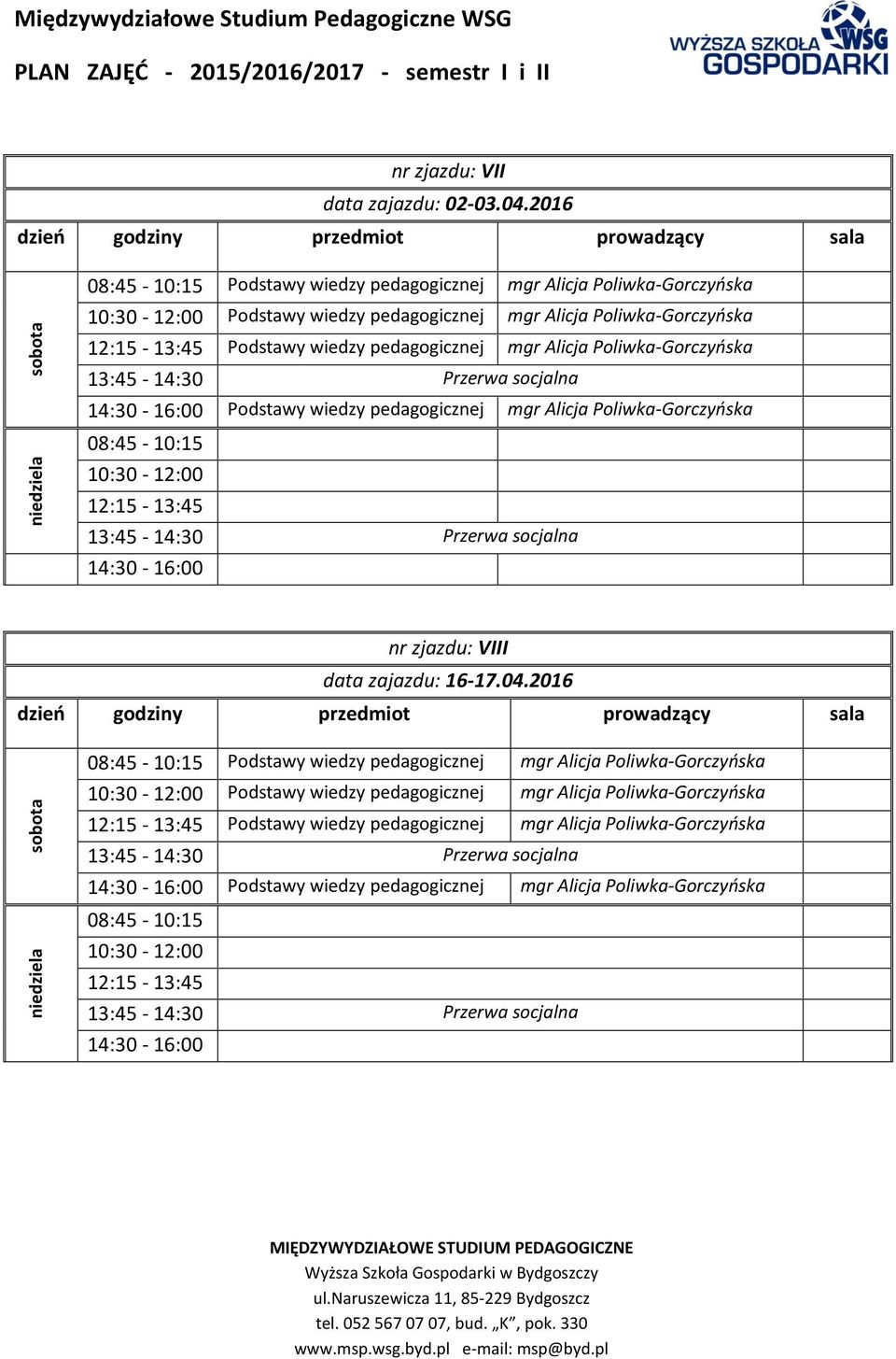 pedagogicznej mgr Alicja Poliwka-Gorczyńska Podstawy wiedzy pedagogicznej mgr Alicja Poliwka-Gorczyńska nr zjazdu: VIII data zajazdu: 16-17.