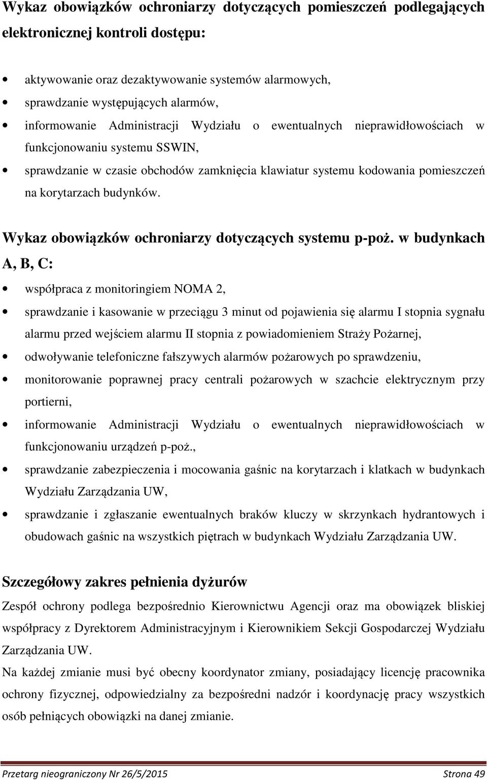 budynków. Wykaz obowiązków ochroniarzy dotyczących systemu p-poż.