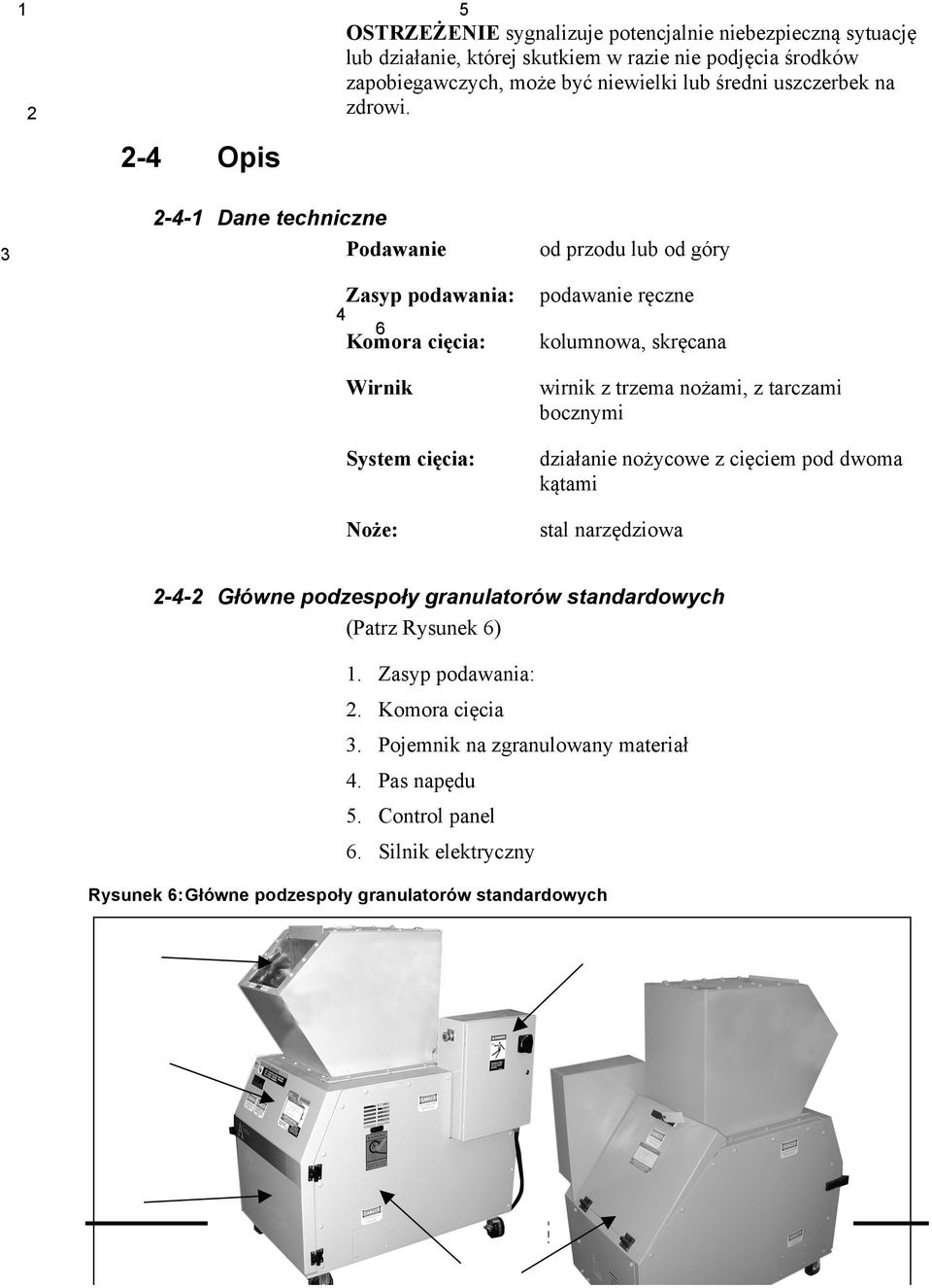 2 2-4 3 Opis 2-4-1 Dane techniczne Podawanie od przodu lub od góry Zasyp podawania: 4 6 podawanie ręczne Komora cięcia: kolumnowa, skręcana Wirnik wirnik z trzema nożami, z tarczami