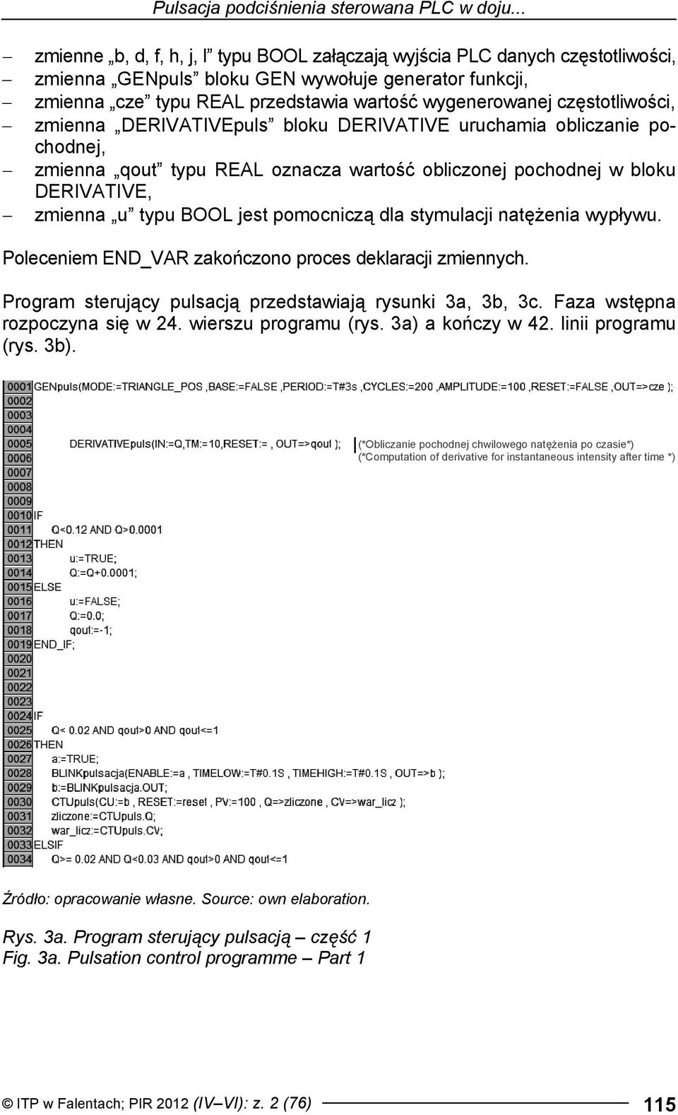 częstotliwości, zmienna DERIVATIVEpuls bloku DERIVATIVE uruchamia obliczanie pochodnej, zmienna qout typu REAL oznacza wartość obliczonej pochodnej w bloku DERIVATIVE, zmienna u typu BOOL jest