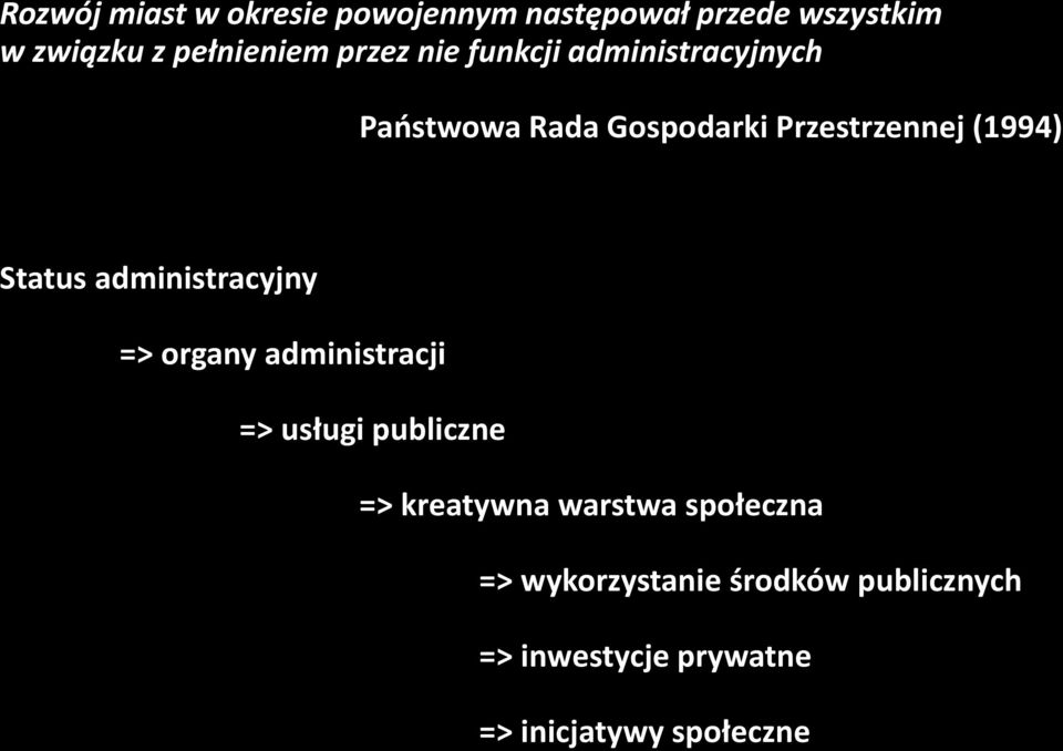 Status administracyjny => organy administracji => usługi publiczne => kreatywna warstwa