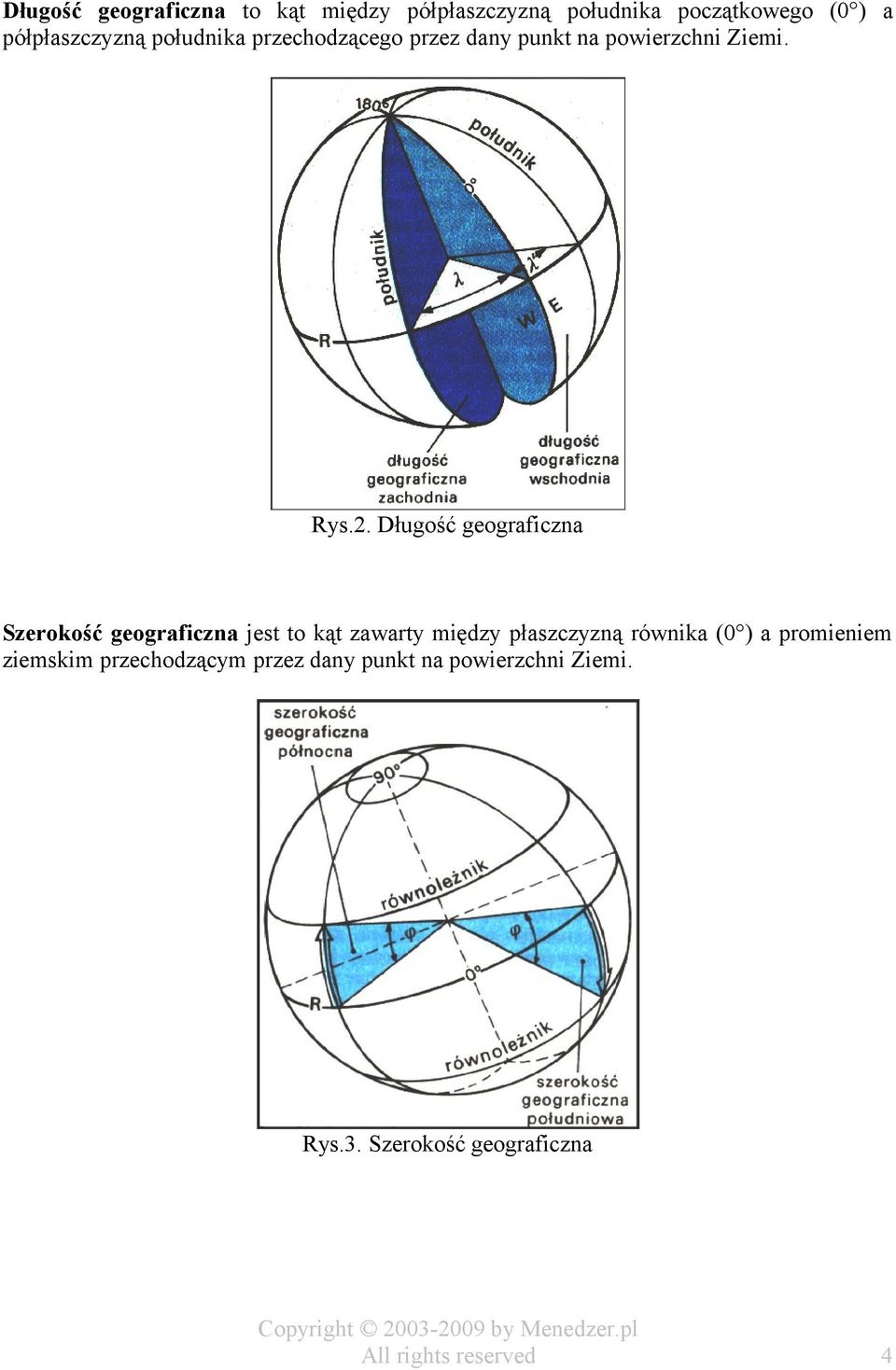 Długość geograficzna Szerokość geograficzna jest to kąt zawarty między płaszczyzną równika (0 )