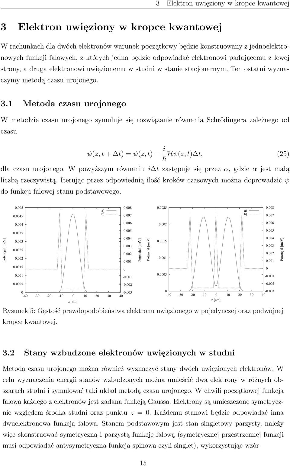 1 Metoda czasu urojonego W metodzie czasu urojonego symuluje się rozwiązanie równania Schrödingera zależnego od czasu ψ(z, t + t) = ψ(z, t) i Hψ(z, t) t, (25) dla czasu urojonego.