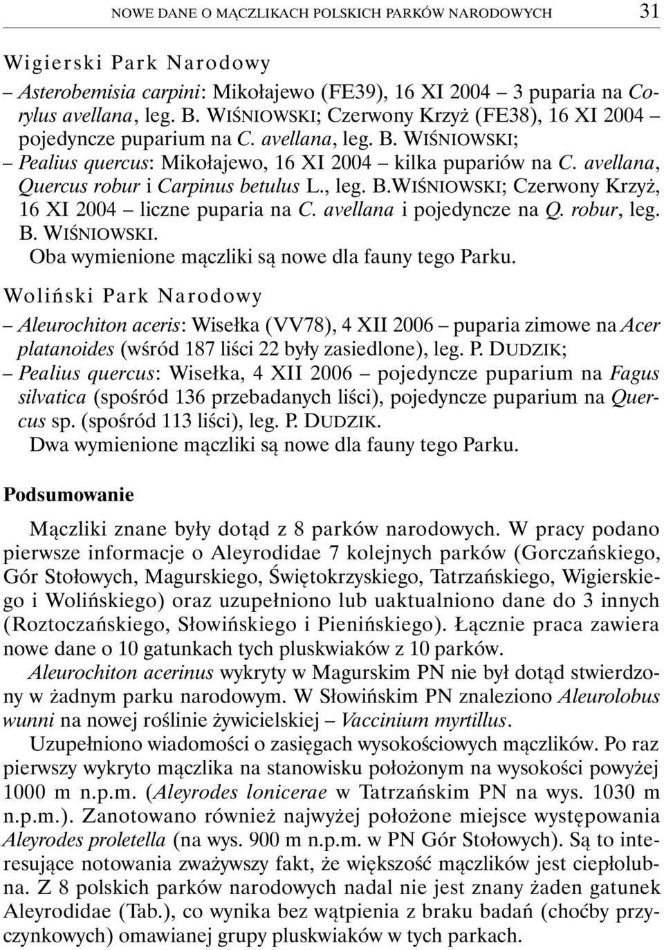 avellana, Quercus robur i Carpinus betulus L., leg. B.WIŚNIOWSKI; Czerwony Krzyż, 16 XI 2004 liczne puparia na C. avellana i pojedyncze na Q. robur, leg. B. WIŚNIOWSKI.