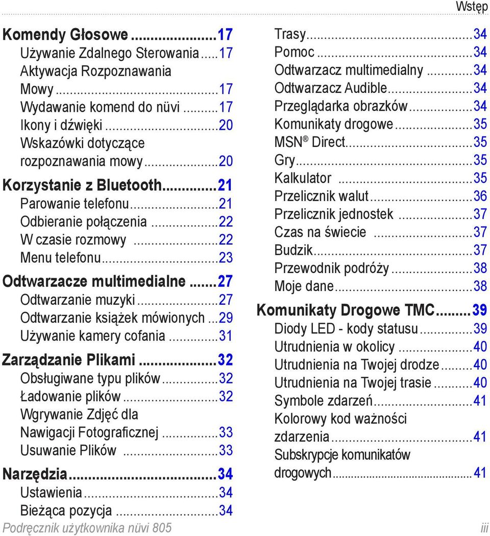 ..27 Odtwarzanie książek mówionych...29 Używanie kamery cofania...31 Zarządzanie Plikami...32 Obsługiwane typu plików...32 Ładowanie plików...32 Wgrywanie Zdjęć dla Nawigacji Fotograficznej.