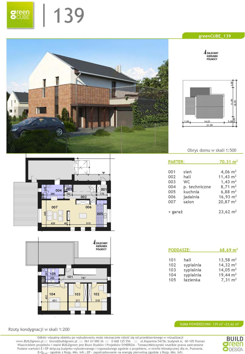 techniczne 8,71 m 2 005 kuchnia 6,88 m 2 006 jadalnia 16,93 m 2 007 salon 20,87 m 2 + garaż 23,62 m 2 426 40 619 PODDASZE: 68,69 m 2 451 241 105 285