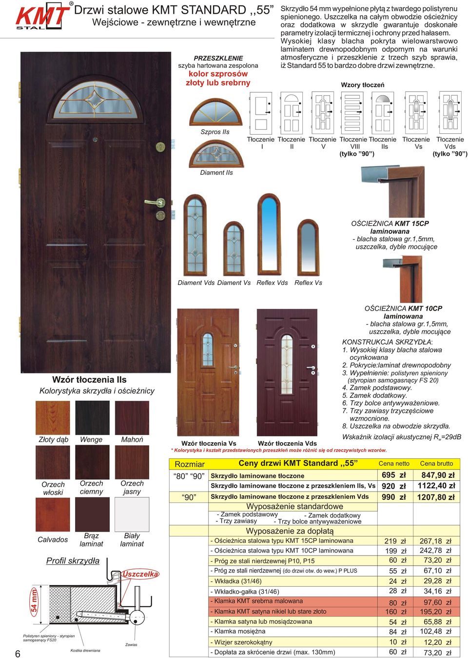 Wysokiej klasy blacha pokryta wielowarstwowo laminatem drewnopodobnym odpornym na warunki atmosferyczne i przeszklenie z trzech szyb sprawia, i Standard 55 to bardzo dobre drzwi zewnêtrzne.