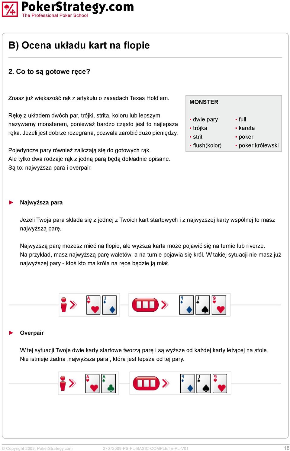 Pojedyncze pary również zaliczają się do gotowych rąk. Ale tylko dwa rodzaje rąk z jedną parą będą dokładnie opisane. Są to: najwyższa para i overpair.