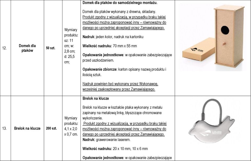 Nadruk: jeden kolor, nadruk na kartoniku Wielkość nadruku: 70 mm x 55 mm przed uszkodzeniem.. Brelok na klucze 13.