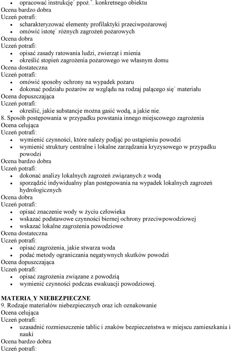 pożarowego we własnym domu omówić sposoby ochrony na wypadek pożaru dokonać podziału pożarów ze wzglądu na rodzaj palącego się materiału określić, jakie substancje można gasić wodą, a jakie nie. 8.