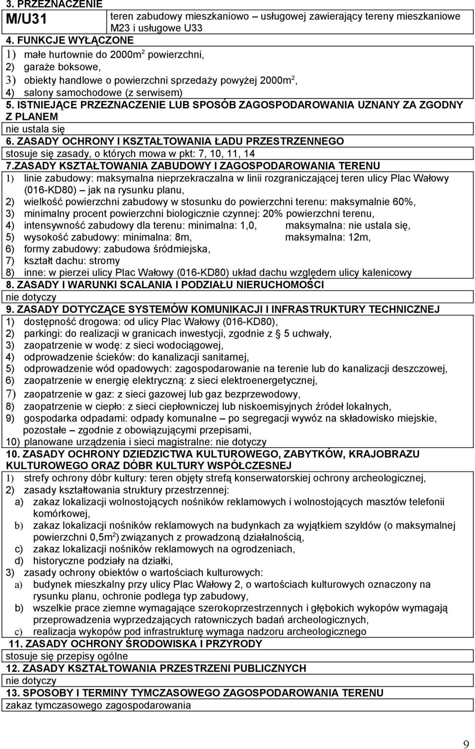 ISTNIEJĄCE PRZEZNACZENIE LUB SPOSÓB ZAGOSPODAROWANIA UZNANY ZA ZGODNY Z PLANEM 6. ZASADY OCHRONY I KSZTAŁTOWANIA ŁADU PRZESTRZENNEGO stosuje się zasady, o których mowa w pkt: 7, 10, 11, 14 7.