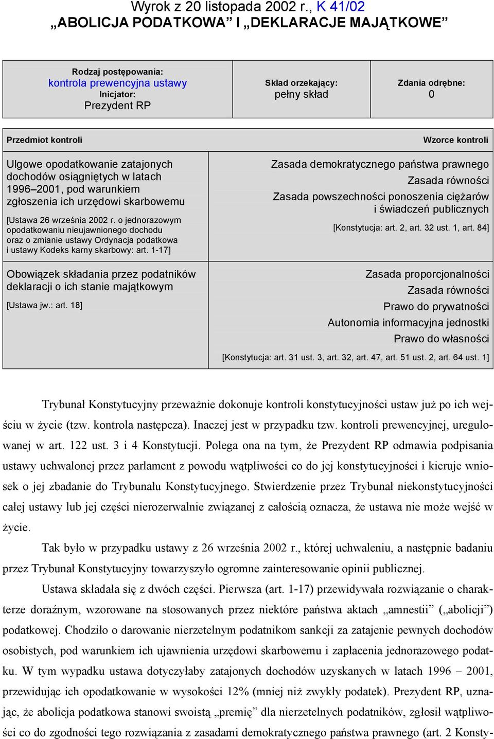 kontroli Ulgowe opodatkowanie zatajonych dochodów osiągniętych w latach 1996 2001, pod warunkiem zgłoszenia ich urzędowi skarbowemu [Ustawa 26 września 2002 r.