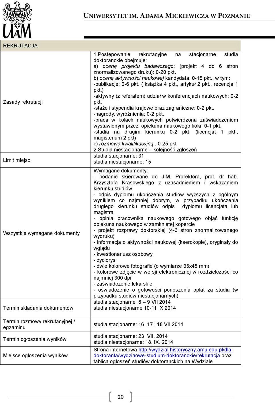 b) ocenę aktywności naukowej kandydata: 0-15 pkt., w tym: -publikacje: 0-6 pkt. ( książka 4 pkt., artykuł 2 pkt., recenzja 1 pkt.) -aktywny (z referatem) udział w konferencjach naukowych: 0-2 pkt.