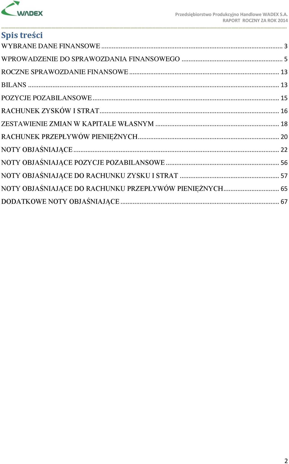 .. 18 RACHUNEK PRZEPŁYWÓW PIENIĘŻNYCH... 20 NOTY OBJAŚNIAJĄCE... 22 NOTY OBJAŚNIAJĄCE POZYCJE POZABILANSOWE.