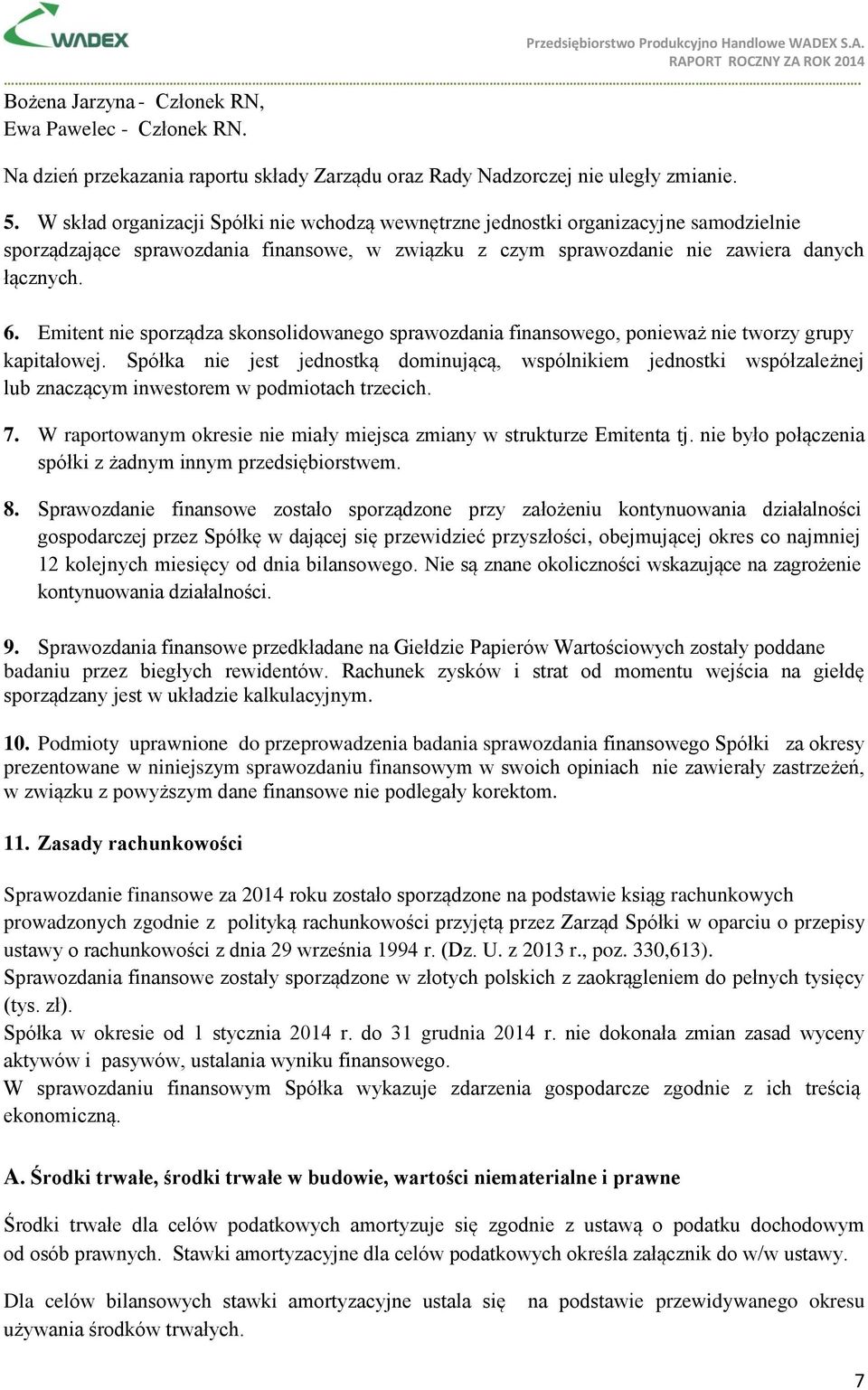 Emitent nie sporządza skonsolidowanego sprawozdania finansowego, ponieważ nie tworzy grupy kapitałowej.