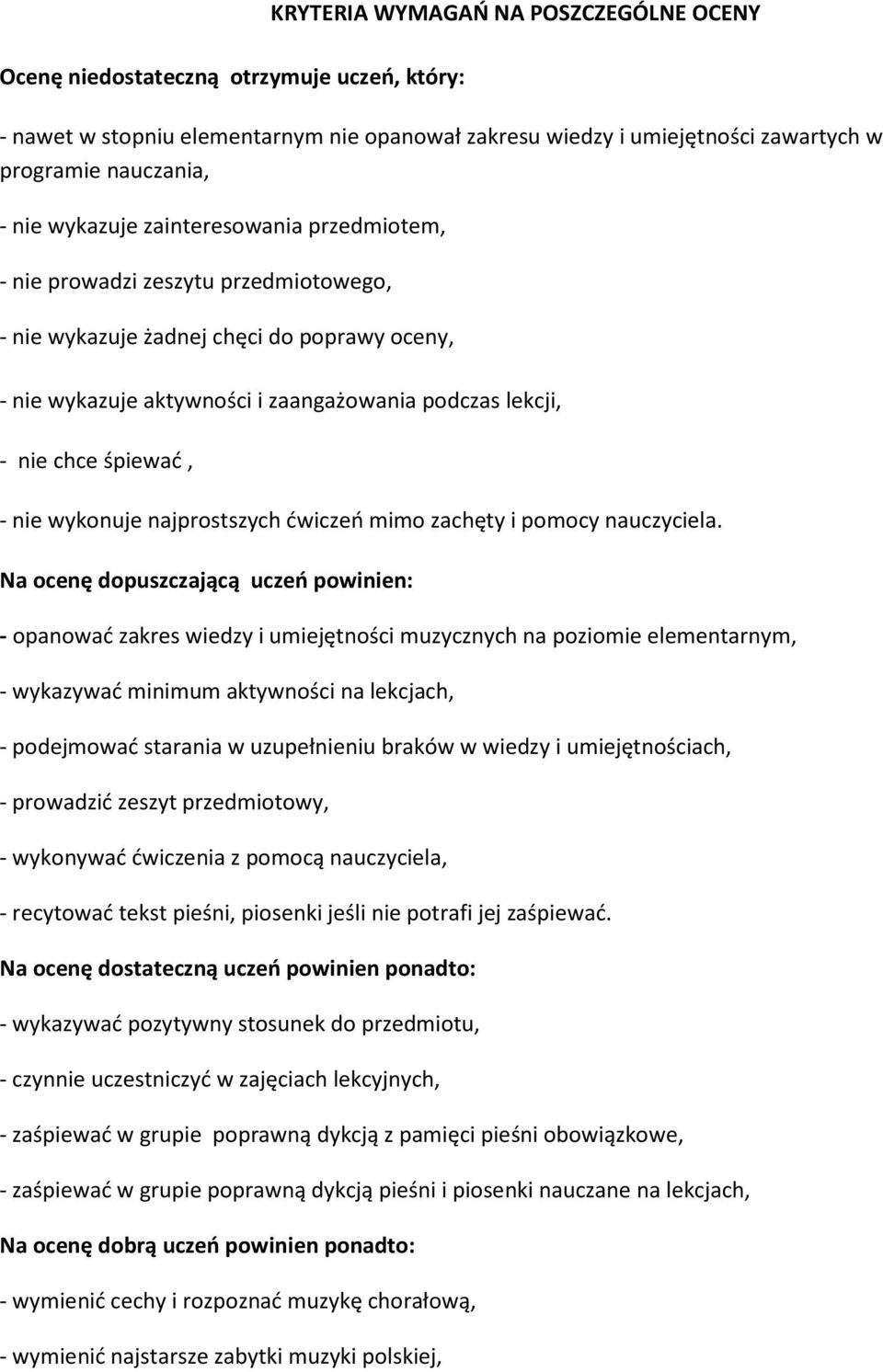 śpiewać, - nie wykonuje najprostszych ćwiczeń mimo zachęty i pomocy nauczyciela.