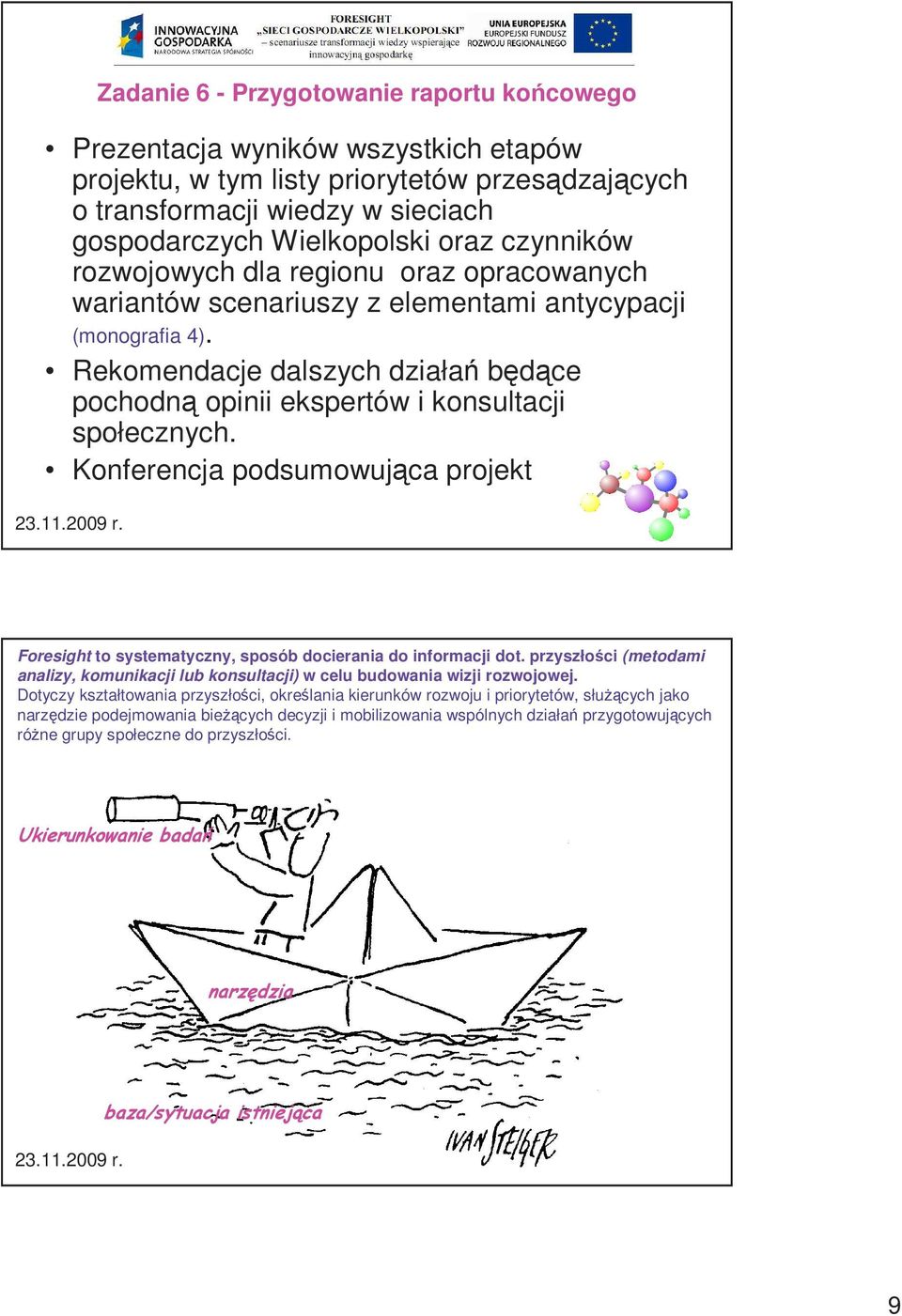 Rekomendacje dalszych działań będące pochodną opinii ekspertów i konsultacji społecznych. Konferencja podsumowująca projekt Foresight to systematyczny, sposób docierania do informacji dot.