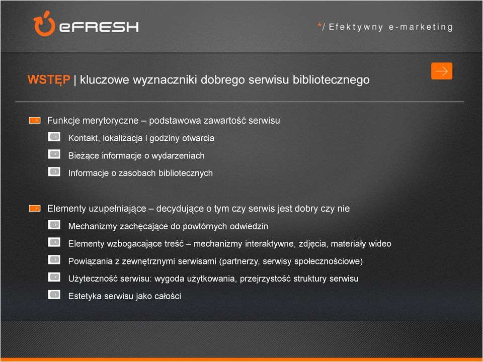 Mechanizmy zachęcające do powtórnych odwiedzin Elementy wzbogacające treść mechanizmy interaktywne, zdjęcia, materiały wideo Powiązania z