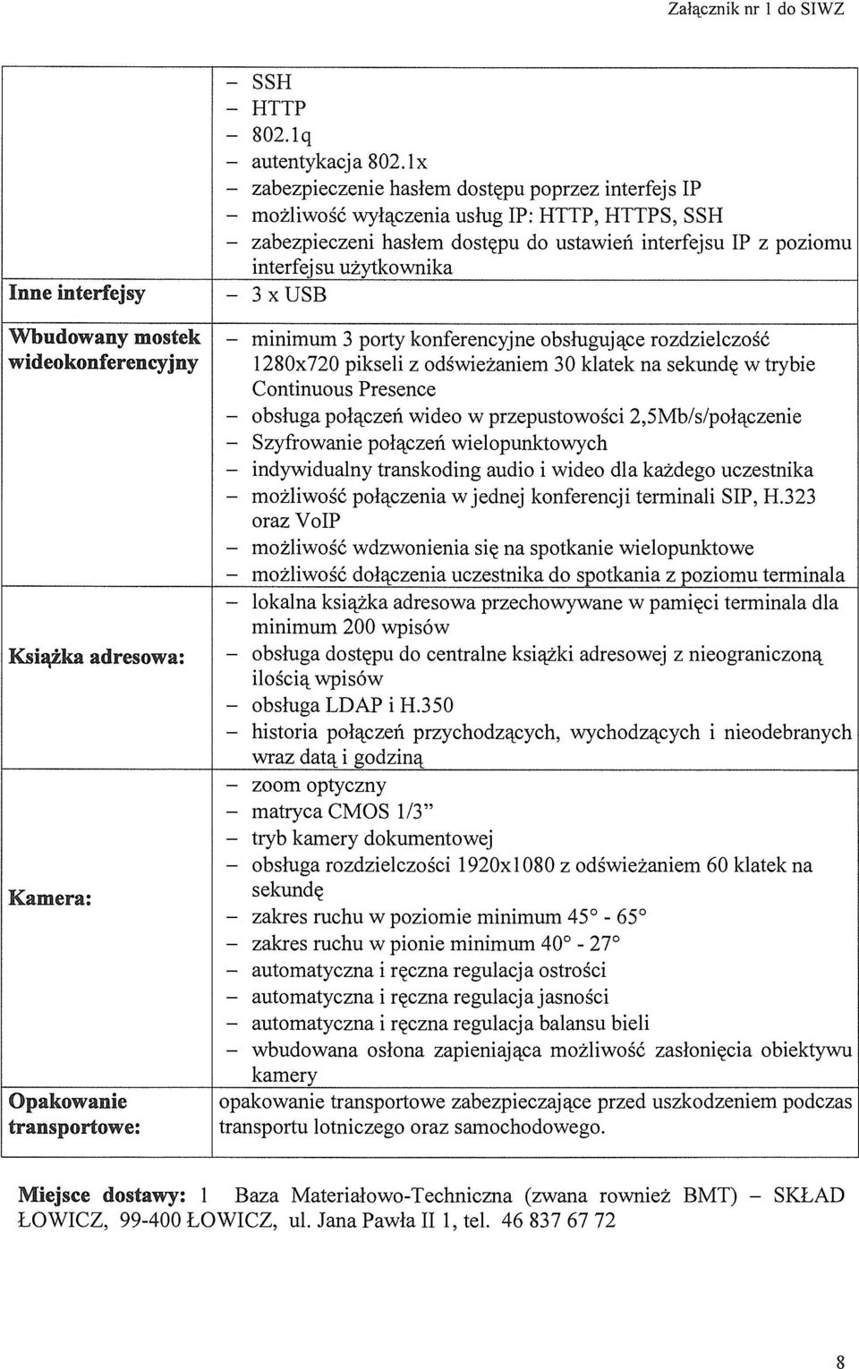 porty konferencyjne obsługuj ące rozdzielczość 1280x720 pikseli z odświeżaniem 30 klatek na sekundę w trybie Continuous Presence obsługa połączeń wideo w przepustowości 2,5Mb/s/połączenie Szyfrowanie