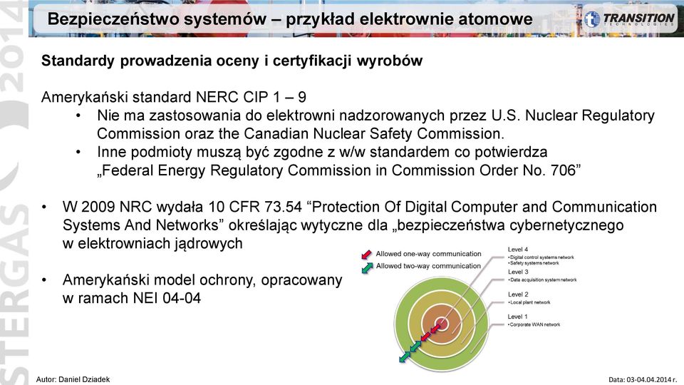 Inne podmioty muszą być zgodne z w/w standardem co potwierdza Federal Energy Regulatory Commission in Commission Order No. 706 W 2009 NRC wydała 10 CFR 73.