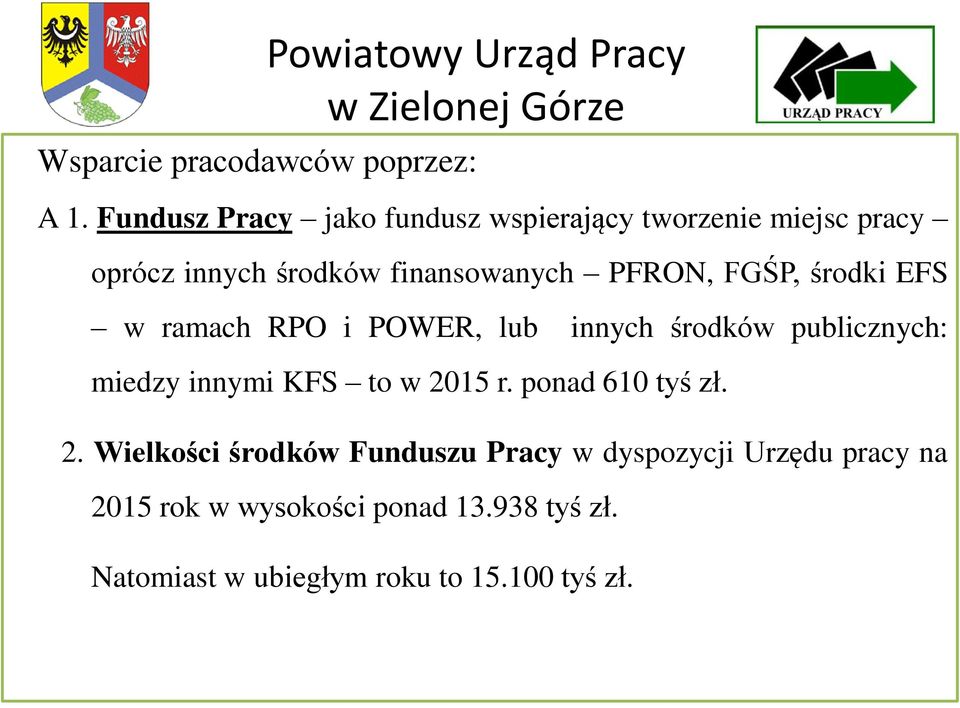 PFRON, FGŚP, środki EFS w ramach RPO i POWER, lub innych środków publicznych: miedzy innymi KFS to w