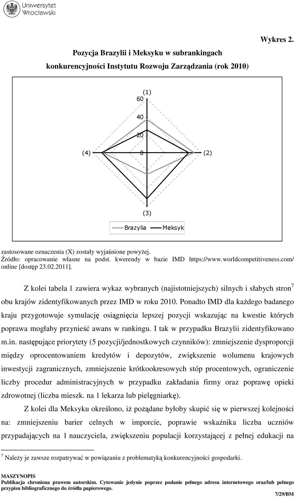 com/ online [dostęp 23.02.2011]. Z kolei tabela 1 zawiera wykaz wybranych (najistotniejszych) silnych i słabych stron 7 obu krajów zidentyfikowanych przez IMD w roku 2010.