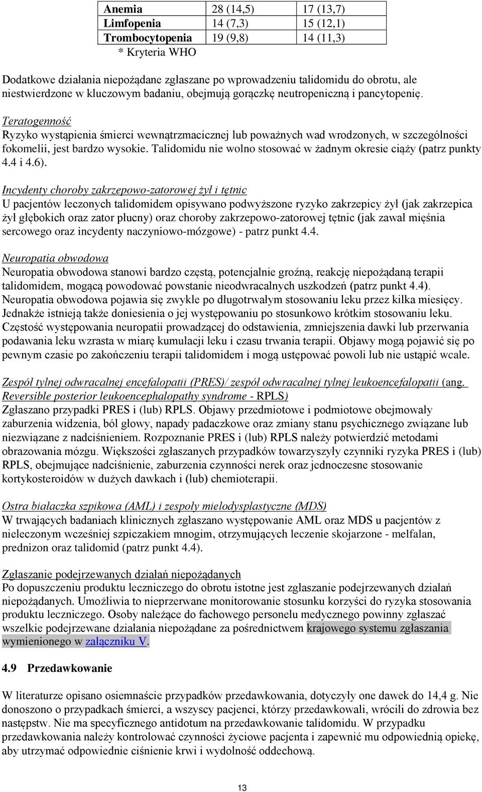 Teratogenność Ryzyko wystąpienia śmierci wewnątrzmacicznej lub poważnych wad wrodzonych, w szczególności fokomelii, jest bardzo wysokie.