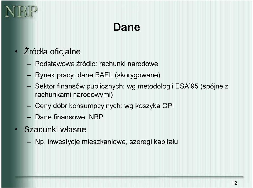 (spójne z rachunkami narodowymi) Ceny dóbr konsumpcyjnych: wg koszyka CPI