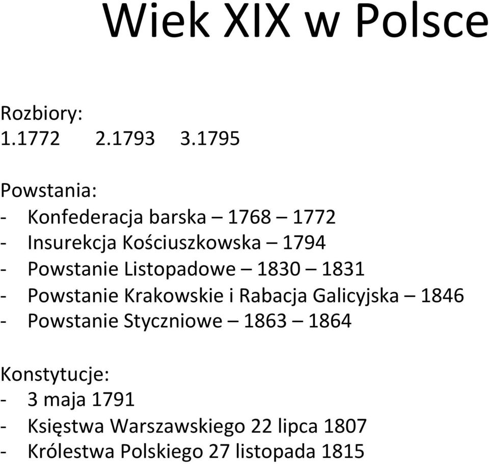 Powstanie Listopadowe 1830 1831 - Powstanie Krakowskie i Rabacja Galicyjska 1846 -